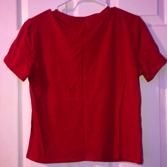 Basic red short-sleeve top with black stripe. - Picture 2 of 3